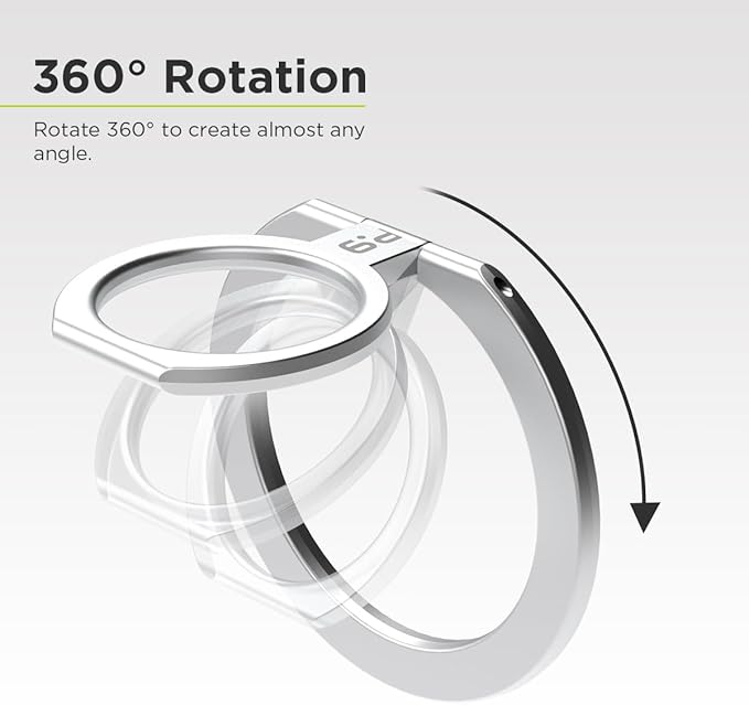 PureGear Magnetic Phone Grip Ring Stand, Magnetic Phone Ring Holder for MagSafe iPhone 16, 16 Pro, 16 Plus, 16 Pro Max, 15, 15 Plus, 14, 14 Pro, 14 Pro Max, 13, 12 Adjustable Kickstand(Brushed Silver)