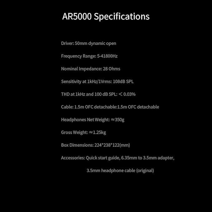 Aune AR5000 Full-Size Open-Back Headphones with MLD Driver, Dynamic Driver, Detachable Cable, Over-Ear HiFi Hi-Res Audiophile Headphones for HiFi System, Home Audio, DAP