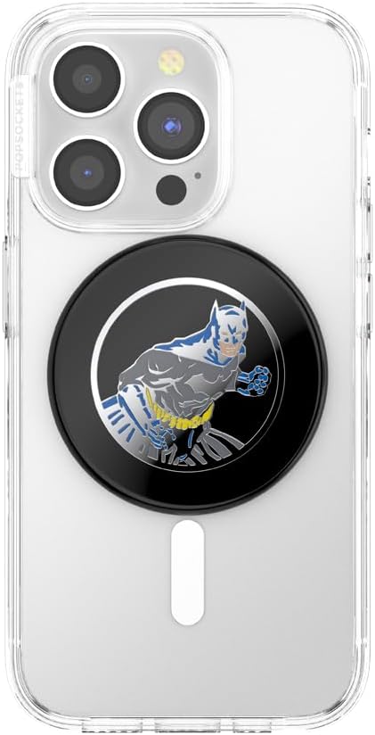 PopSockets Phone Grip for MagSafe with Kickstand, Magnetic Stand, Swappable Top, Secure Hold for iPhone MagSafe Cases, Phone & Tablet Grip, Batman - Enamel in Action