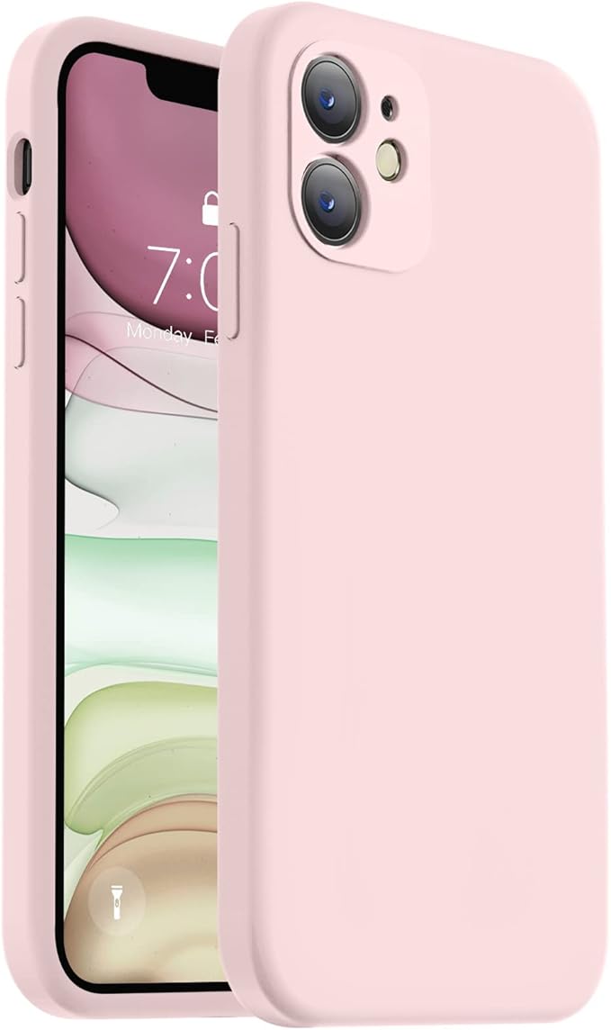 Vooii Compatible with iPhone 11 Case, Upgraded Liquid Silicone with [Flat Edges] [Camera Protection] [Soft Anti-Scratch Microfiber Lining] Phone Case for iPhone 11 6.1 inch - Chalk Pink