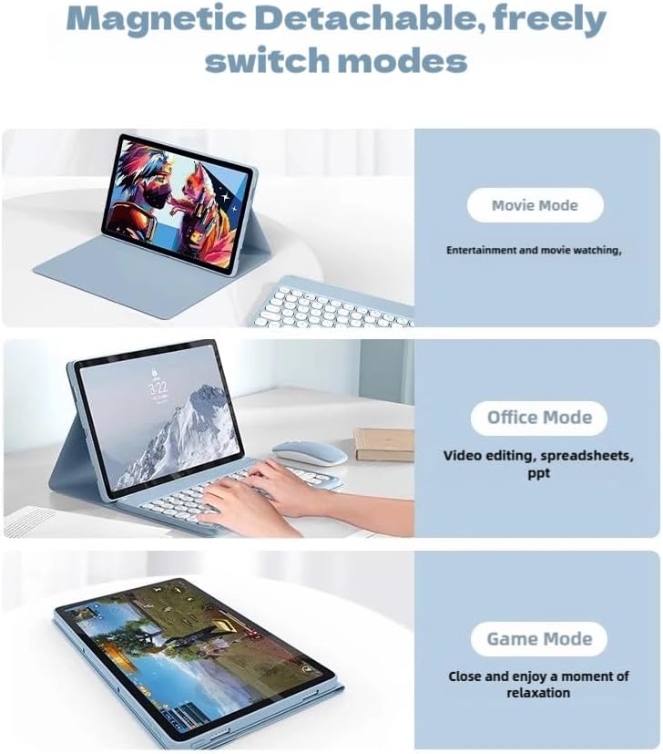 Keyboard Case for Lenovo Tab M11 (TB-330FU/TB-330XU) 11 inch, Cute Color Folio Stand Cover with Round Key Magnetic Detachable Keyboard for Lenovo Tab M11 2024 11'', Blue