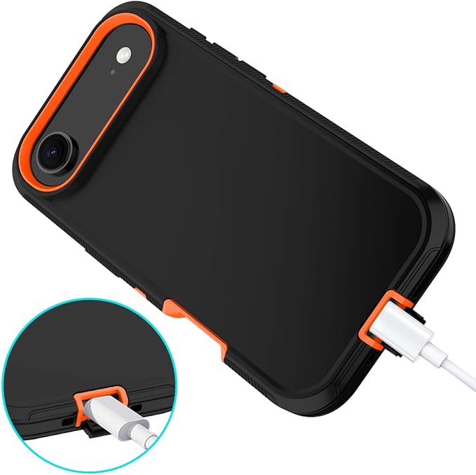 for iPhone Air Case/iPhone 17 Air Case Shockproof Dust/Drop Proof 3-Layer Full Body Protection [Without Screen Protector] Rugged Heavy Duty Cover for Apple iPhone Air 6.5" 2025,Black/Orange