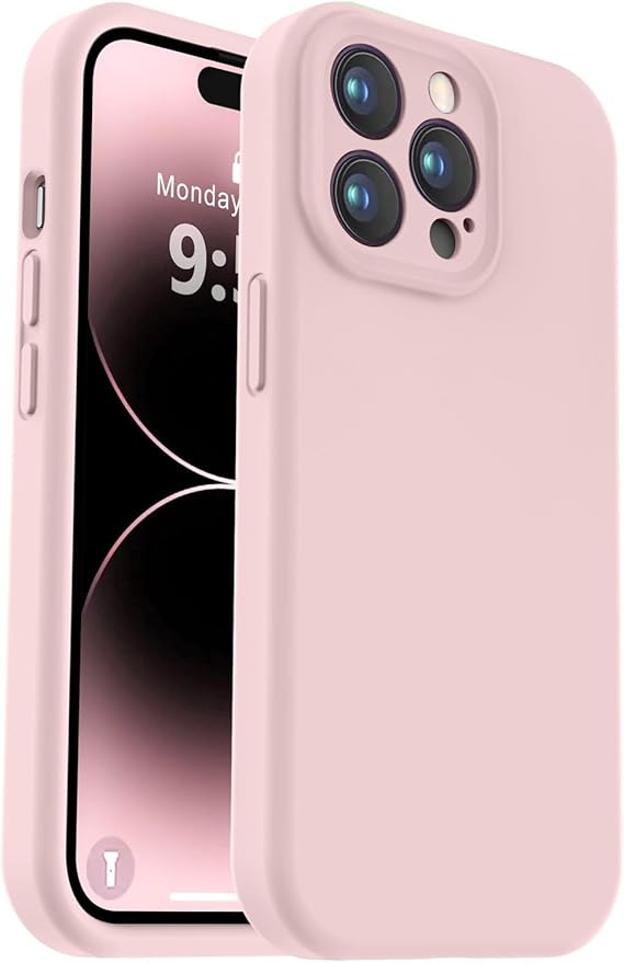 Vooii Compatible with iPhone 14 Pro Case, Liquid Silicone Upgrade [Camera Protection] [Soft Anti-Scratch Microfiber Lining] Shockproof Phone Case for iPhone 14 Pro 6.1 inch - Pink Sand