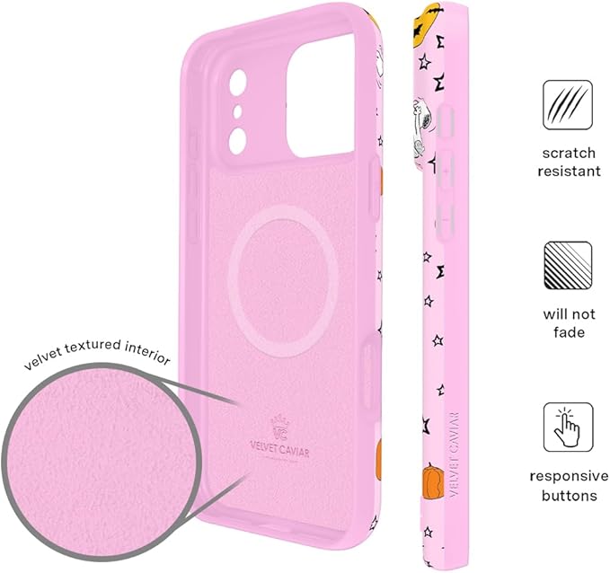 VELVET CAVIAR Case for iPhone 17 Pro | Compatible with MagSafe | 10ft Drop Tested | Protective Designer Cases | Pink Pumpkin Snoopy