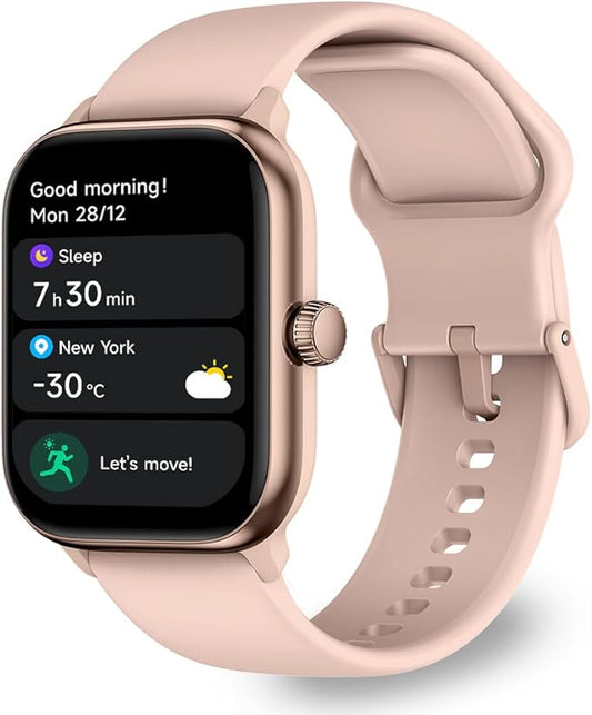 OCTANDRA Pulse 2 VeryFit Smart Watches for Men Women, Alexa Built-in 1.85" AMOLED Screen IP68 Fitness Tracker Watch, Body Energy/Heart Rate/Oxygen Saturation/Stress/Step/Sleep Monitor (GTX10) (Pink)