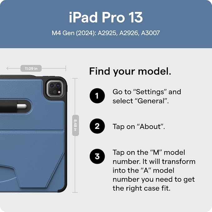 ZUGU Case for iPad Pro 13 (M4) 2024, Slim Protective Cover with Apple Pencil Holder, Auto Wake/Sleep, Multiple Viewing Angles, iPad Pro 13 Inch Case, Sturdy & Durable Phone Cover, Slate Blue
