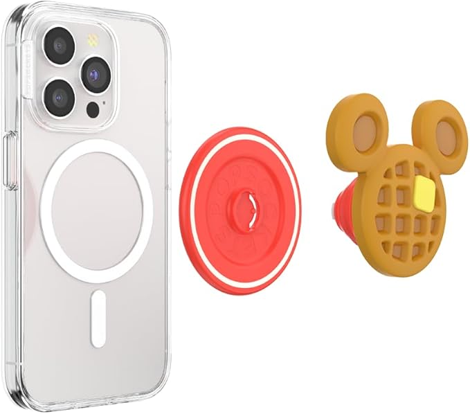 PopSockets Phone Grip for MagSafe with Kickstand, Magnetic Stand, Swappable Top, Secure Hold for iPhone MagSafe Cases, Phone & Tablet Grip, Disney - Mickey Waffle