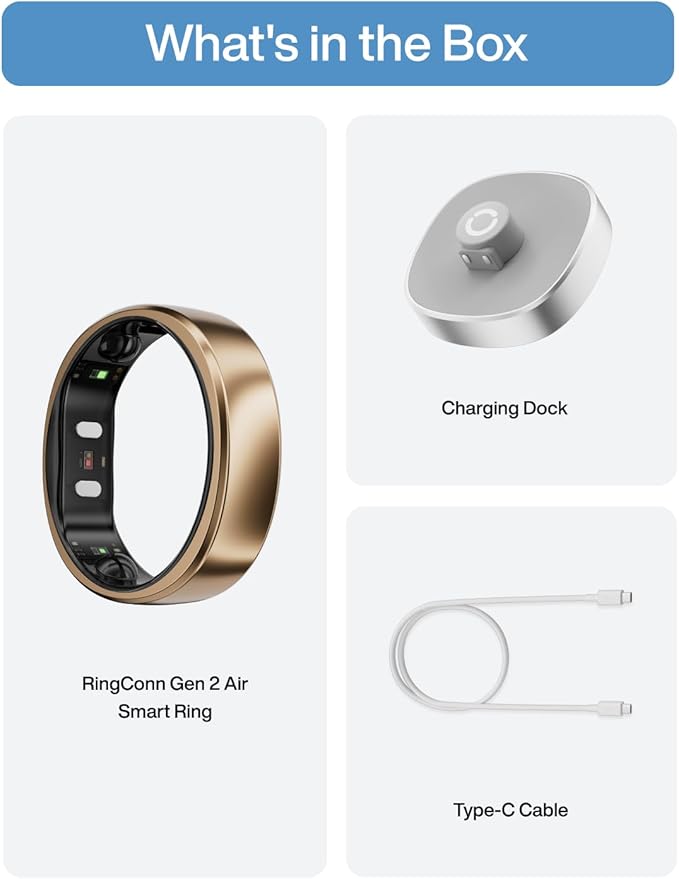 RingConn Gen 2 Air, Ultra-Thin AI Smart Ring, 10-Day Battery Life, Fitness/Sleep/Stress/HR Tracker for Women&Men, No App Fee for Standard Features, iOS & Android Compatible (Size 9, Dune Gold)