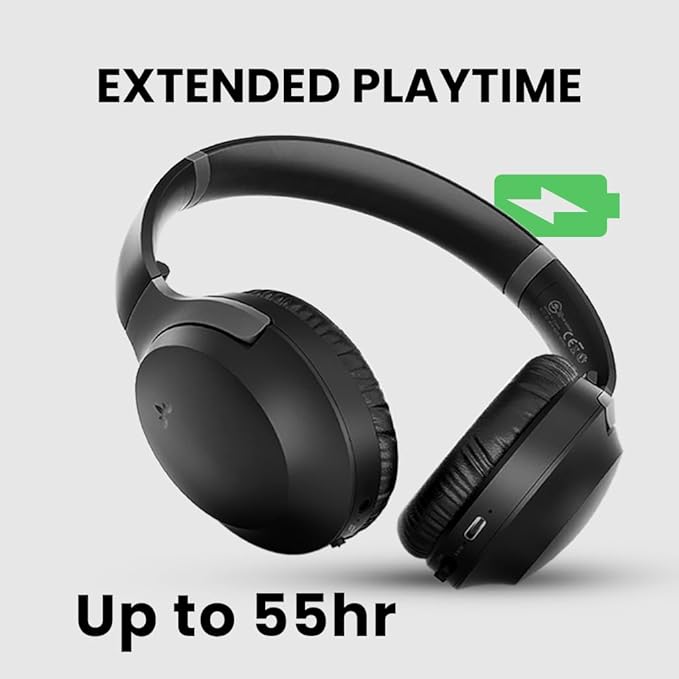 Aria 3 - Bluetooth 5.3 Wireless Headphones with Detachable Noise-Cancelling Mic, Clear Voice for Calls, Great Sound, 55Hrs Playtime, Comfortable Fit for Work & Music