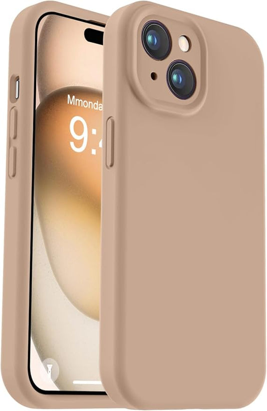 Vooii Compatible with iPhone 15 Case, Upgrade Defender Liquid Silicone, [Enhanced Camera Protection] [Soft Anti-Scratch Microfiber Lining] Shockproof Phone Case for iPhone 15 6.1 inch - Light Brown