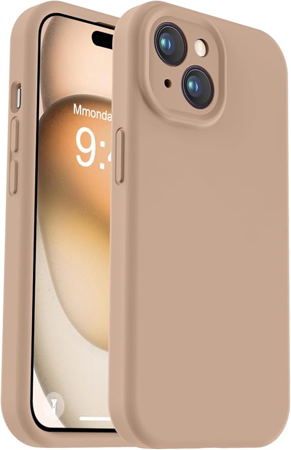 Vooii Compatible with iPhone 15 Plus Case, Upgrade Liquid Silicone [Enhanced Camera Protection] [Soft Anti-Scratch Microfiber Lining] Shockproof Phone Case for iPhone 15 Plus 6.7 inch - Light Brown
