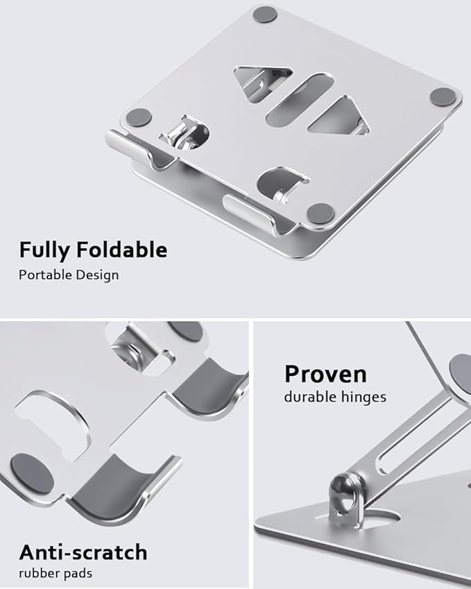 Tablet Stand Holder for Desk, Adjustable Desktop Tablet Holder, Foldable Aluminum Tablet Mount for iPad pro 11, iPad Air Mini, Samsung Galaxy Tabs Z Fold Kindle Fire 4-12 inch, Silver