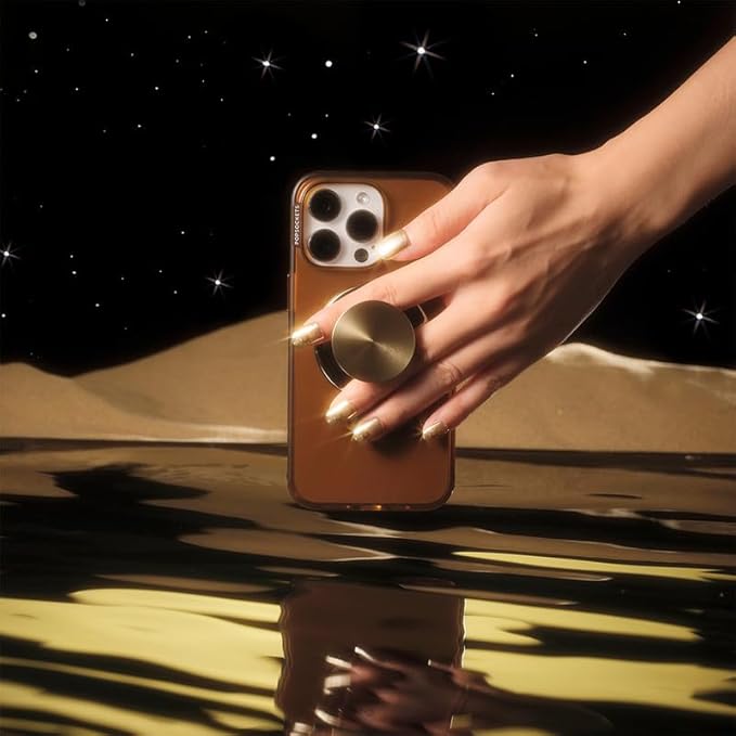 PopSockets Phone Grip for MagSafe with Kickstand, Magnetic Stand, Swappable Top, Secure Hold for iPhone MagSafe Cases, Phone & Tablet Grip - Alum Radial Gold