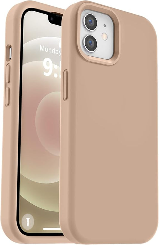 Vooii Compatible with iPhone 12 Case/iPhone 12 Pro Case, Liquid Silicone Upgrade [Soft Anti-Scratch Microfiber Lining] [Shockproof Drop Protection] Phone Case 6.1 inch - Light Brown