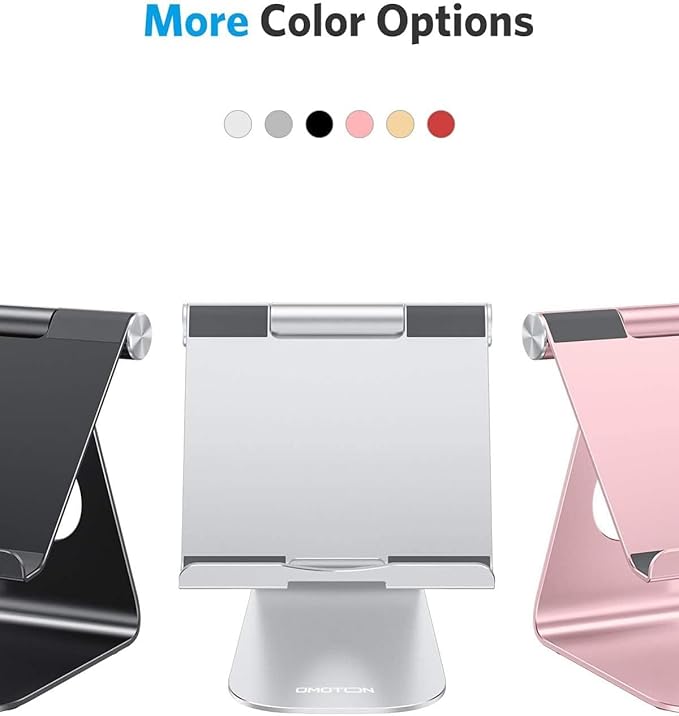OMOTON Tablet Stand Holder Adjustable, T1 Desktop Aluminum Tablet Dock Cradle Compatible with iPad Air/Mini, iPad 10.2/9.7, iPad Pro 11/12.9/13, Samsung Tab and More Up to 13 inch, Silver