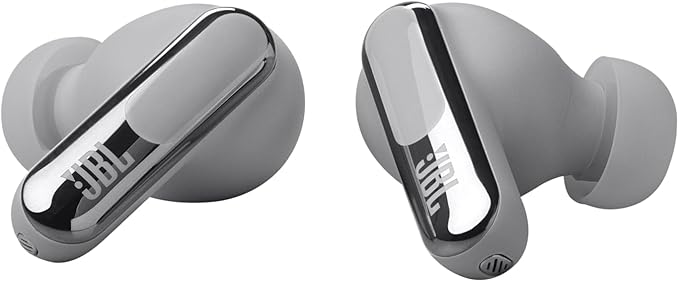 JBL Live Beam 3 - True wireless noise-cancelling stick-closed earbuds, 48Hrs total playback, Wireless Charging, 6 Mics for perfect calls, Multi-point connection, IP55 waterproof and dustproof (Silver)