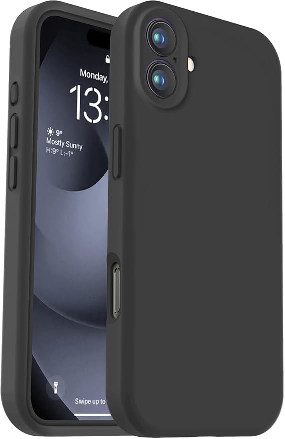 Vooii Compatible with iPhone 16 Plus Case, Liquid Silicone Upgrade [Camera Protection] [Soft Anti-Scratch Microfiber Lining] Shockproof Phone Case for iPhone 16 Plus 6.7 inch - Black