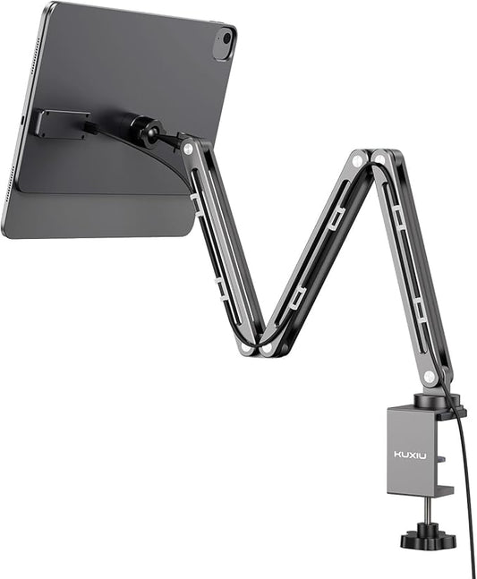 Magnetic Wireless Charging Stand for iPad Pro 12.9, iPad Air 13 M2, Foldable Adjustable Arm Mount with 2M Cable, Aluminum Alloy Tablet Holder for iPad Pro 12.9 3rd/4th/5th/6th
