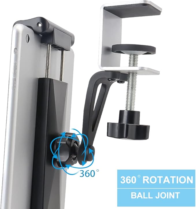 Under Cabinet Tablet Mount Holder, woleyi Kitchen iPad Mount Holder, Desk Aluminum Clamp Stand Compatible with iPad Pro 12.9 Air Mini, Galaxy Tabs, Surface Pro/Go, 5.5"-13" iPhone, Tablets and Devices