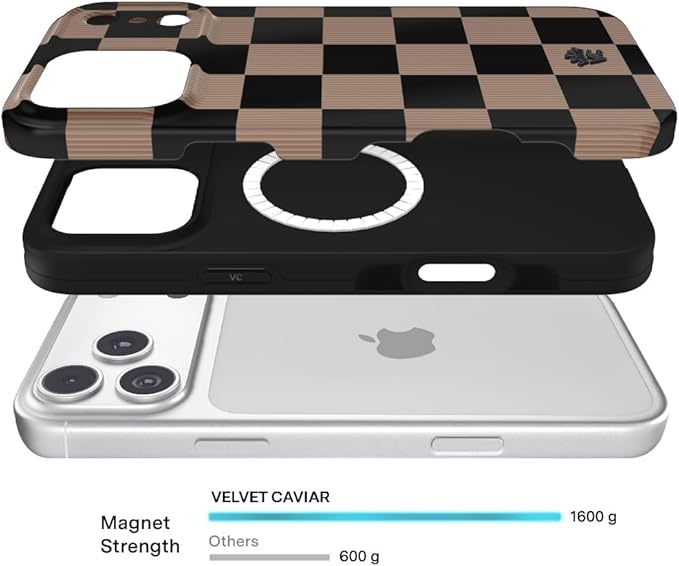 VELVET CAVIAR Case for iPhone 17 Pro | Compatible with MagSafe | 10ft Drop Tested | Protective Designer Cases | Mocha Vibe Checkered