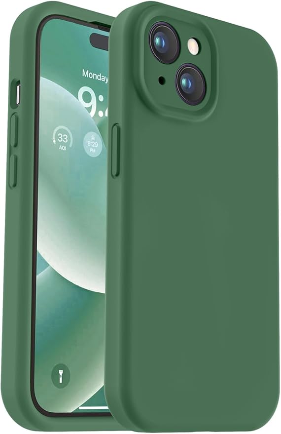 Vooii Compatible with iPhone 15 Plus Case, Upgrade Liquid Silicone [Enhanced Camera Protection] [Soft Anti-Scratch Microfiber Lining] Shockproof Phone Case for iPhone 15 Plus 6.7 inch - Green