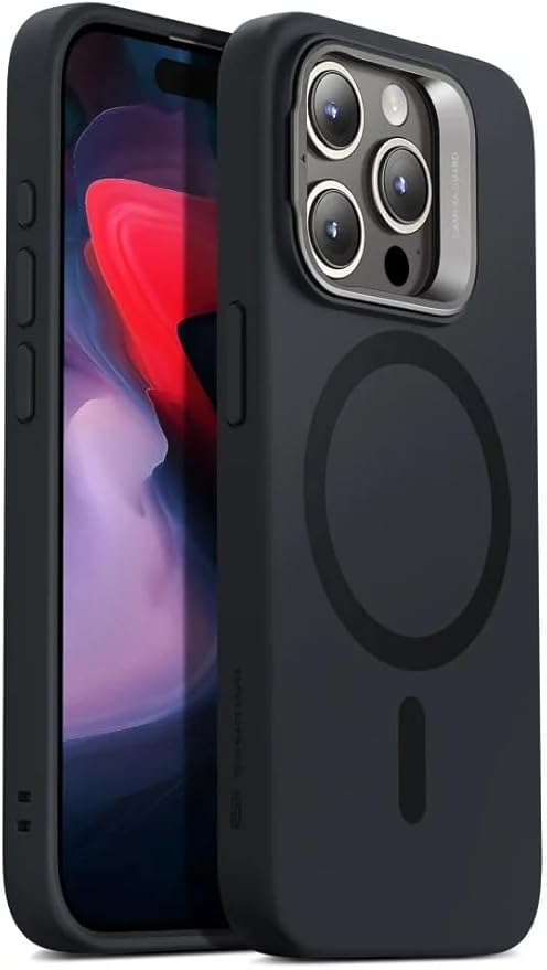 ESR for iPhone 15 Pro Case, MagSafe Silicone Case with Stand, Military-Grade Protection, Built-in Camera Stash Stand, Magnetic Phone Case for iPhone 15 Pro, Cloud Series,Black