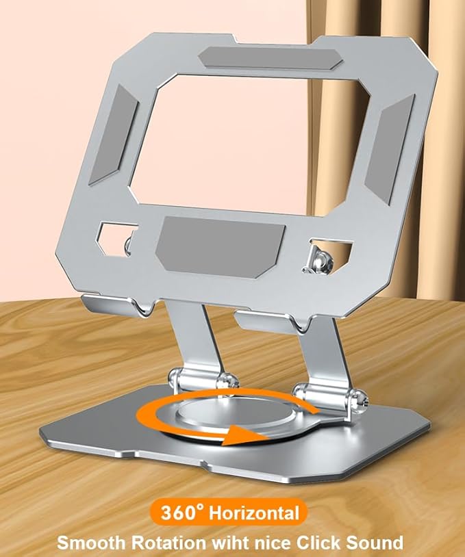 Dual 360° Rotating Tablet Stand Holder for Desk with Carbon Steel Base, Table Tablet Support with Dual Rod Adjustable Compatible for iPad Pro 13 12 11 Air Mini 5 4 3 (Silver)