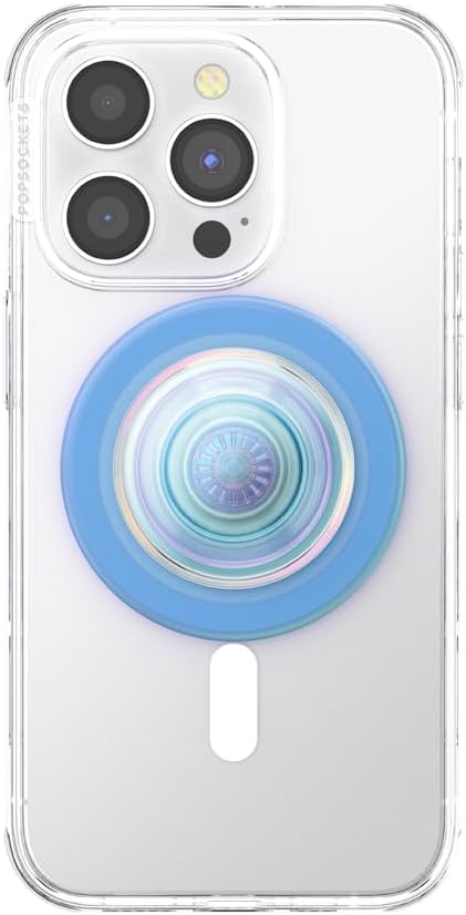 PopSockets Phone Grip for MagSafe with Kickstand, Magnetic Stand, Swappable Top, Secure Hold for iPhone MagSafe Cases, Phone & Tablet Grip - Blue Opalescent Translucent