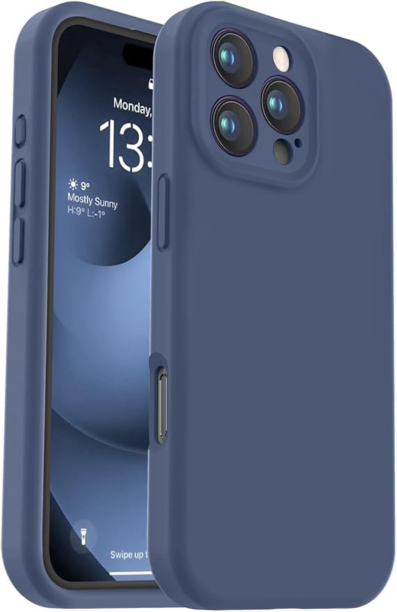 Vooii Compatible with iPhone 16 Pro Case, Liquid Silicone Upgrade [Camera Protection] [Soft Anti-Scratch Microfiber Lining] Shockproof Phone Case for iPhone 16 Pro 6.3 inch - Navy Blue