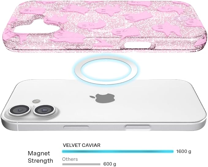 VELVET CAVIAR Case for iPhone 17 | Compatible with MagSafe | 10ft Drop Tested | Protective Halloween Cases | Ghosted Pink Glitter