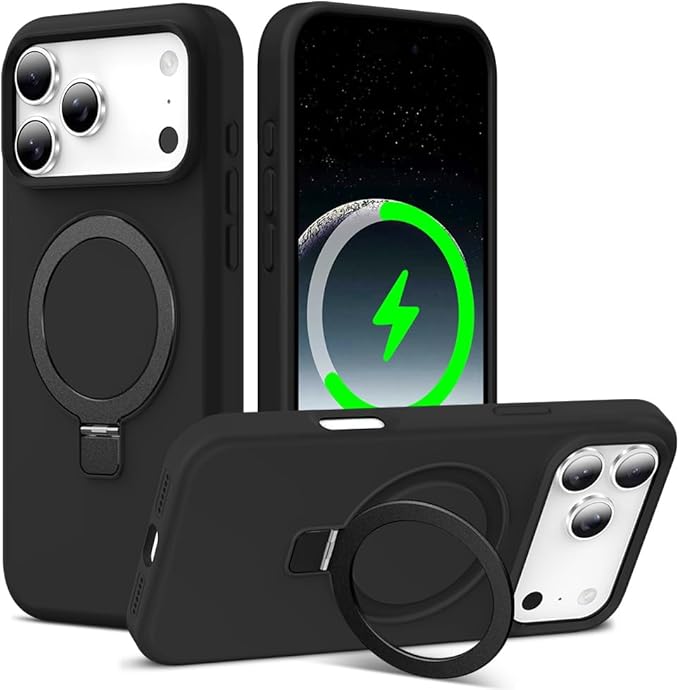 ZHK Liquid Silicone Designed for iPhone 17 Pro Max Case with Magnet Stand, [Precise Camera Lens Protection][Mil-Grade Drop Shockproof][Soft Anti-Scratch Microfiber Lining] Slim Fit Cover, Black