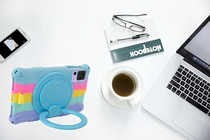 Tablet Case for ALLDOCUBE iPlay 50 Mini/60 Mini/DOOGEE T20 Mini/TCL/Samsung Galaxy 8.4 inch Soft Anti-Stress Silicone Case with Rotate Stand/Pencil Holder/Shoulder Strap/Pen (Colorful Light Blue)