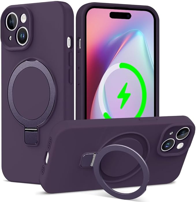 ZHK Liquid Silicone Designed for iPhone 14 Plus Case with Magnet Stand, [Precise Camera Lens Protection][Mil-Grade Drop Shockproof][Soft Anti-Scratch Microfiber Lining] Slim Fit Cover, Purple