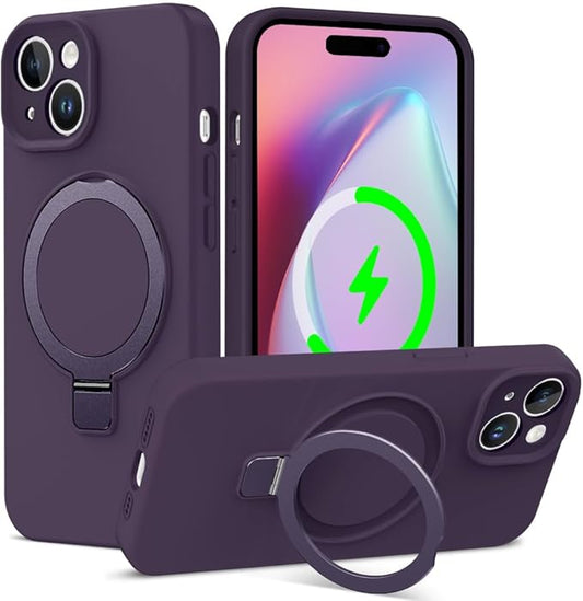 ZHK Liquid Silicone Designed for iPhone 14 Plus Case with Magnet Stand, [Precise Camera Lens Protection][Mil-Grade Drop Shockproof][Soft Anti-Scratch Microfiber Lining] Slim Fit Cover, Purple