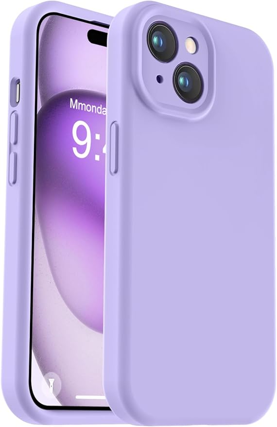 Vooii Compatible with iPhone 15 Case, Upgrade Defender Liquid Silicone, [Enhanced Camera Protection] [Soft Anti-Scratch Microfiber Lining] Shockproof Phone Case for iPhone 15 6.1 inch - Light Purple