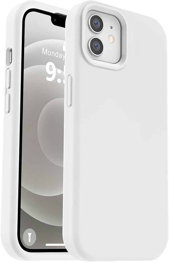 Vooii Compatible with iPhone 12 Case/iPhone 12 Pro Case, Liquid Silicone Upgrade [Soft Anti-Scratch Microfiber Lining] [Shockproof Drop Protection] Phone Case 6.1 inch - White