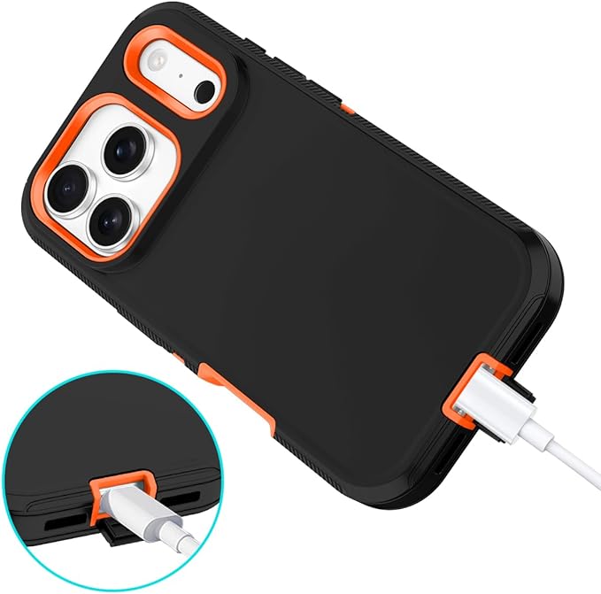 for iPhone 17 Pro Max Case Shockproof Dust/Drop Proof 3-Layer Full Body Protection [Without Screen Protector] Rugged Heavy Duty Cover Case for Apple iPhone 17 Pro Max 6.9" 2025,Black/Orange