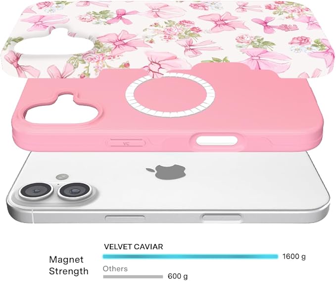 VELVET CAVIAR Case for iPhone 17 | Compatible with MagSafe | 10ft Drop Tested | Protective Designer Cases | Posie Pink Bow