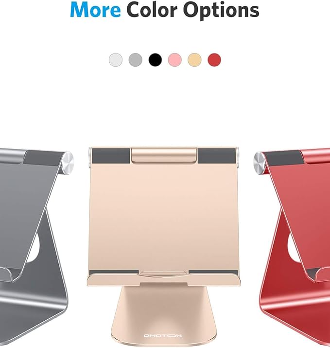 OMOTON Tablet Stand Holder Adjustable, T1 Desktop Aluminum Tablet Dock Cradle Compatible with iPad Air/Mini/Pro 11/12.9, iPad 10.2/9.7, Samsung Tab and More, Gold