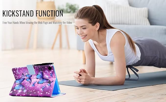 KEROM Case for Samsung Galaxy Tab A9+ Plus 11 Inch 2024 2023 (SM-X210/X216/X218), Slim PU Leather Stand Case Protective Cover for Galaxy Tab A9+/A9 Plus Tablet, Auto Wake/Sleep - Sparkling Butterfly