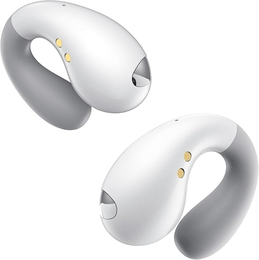 Ultra Open Ear Earbuds - Ergonomic Clip-On Earbuds, Small Bone Conduction Over-The-Ear Headphones with Waterproof Design, Perfect Running Headphones for Sports and Fitness, Velvet White