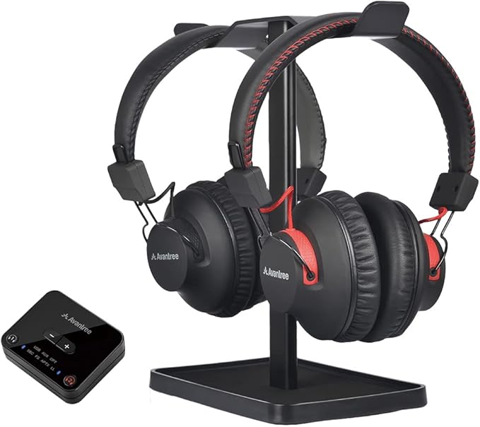Avantree HT41899 - Dual Bluetooth Wireless Headphones for TV Watching, Compatible with TVs (Optical/AUX), 40Hrs Playtime, Individual Volume Control, Includes Transmitter & Stand