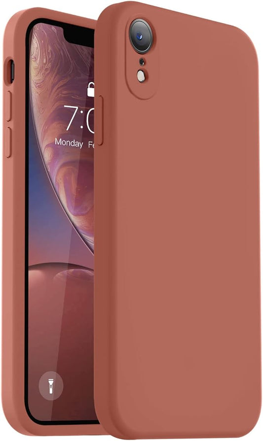 Vooii Compatible with iPhone XR Case, Upgraded Liquid Silicone with [Flat Edges] [Camera Protection] [Soft Anti-Scratch Microfiber Lining] Phone Case for iPhone 10 XR 6.1 inch - Caramel