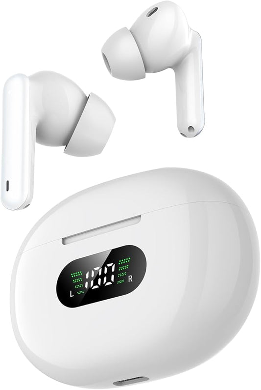 Wireless Earbuds, Bluetooth 5.4 Headphones with Deep Bass Stereo Sound, ENC Noise Cancelling Mic, IPX7 Waterproof In-Ear Earphones with LED Display, 48H Playtime, USB-C Charging for Android iOS Laptop