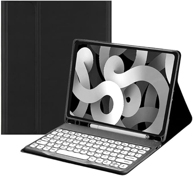 HENGHUI Keyboard Case for Galaxy Tab S9 FE 10.9 inch/S9 11 inch/Tab S8 11'/S7 11' - Detachable Magnetic Color Keyboard Cover with Cute Round Key, Black+White