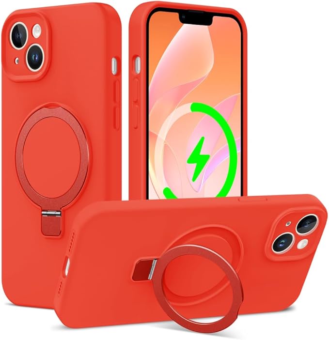 ZHK Liquid Silicone Designed for iPhone 14 Plus Case with Magnet Stand, [Precise Camera Lens Protection][Mil-Grade Drop Shockproof][Soft Anti-Scratch Microfiber Lining] Slim Fit Cover, Red