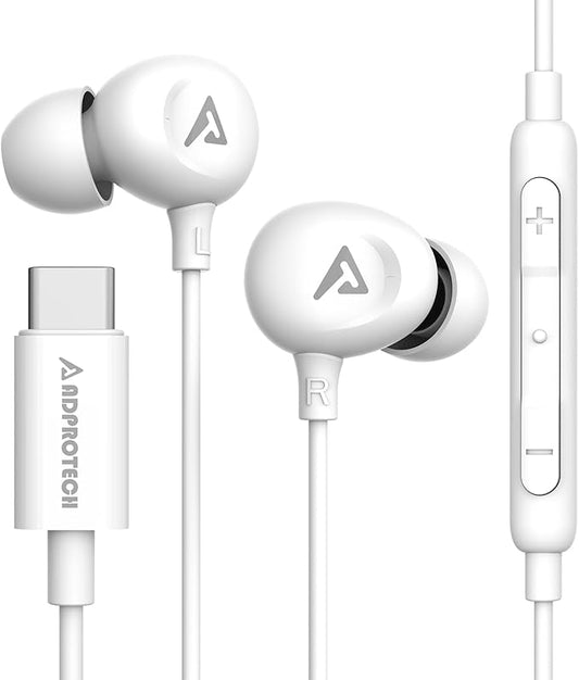 USB C Headphones for iPhone 16/15 Pro Max Wired Earbuds in-Ear Type C Built-in HD Microphone Volume Control Earphones for Samsung Z Flip 5 4 Galaxy S23 S21 A53 A54 Pixel 8 7 Pro, White