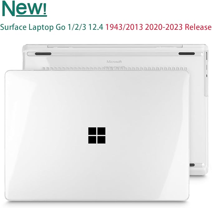 Tuiklol Case for 12.4 Inch Microsoft Surface Laptop Go 3/2 / 1 2023-2020 Releases, Plastic Hard Shell Case with Screen Protector and Keyborad Cover +Dust Plugs Model 2013/1943,Crystal Clear
