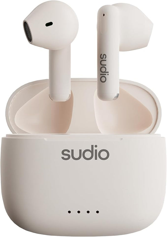 Sudio A1 True Wireless Earbuds, Bluetooth 5.3 Connection, Noise Cancelling, Waterproof, Touch Control, Charging Case, Premium Sound Quality, Comfortable Fit – White