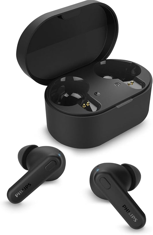 PHILIPS TAT1108 Wireless Earbuds,True Wireless Headphones,Powerful Bass with 6 mm Driver,Clear Call with AI Mic,15-Hour Battery Life,Bluetooth v5.3,IPX4 Rating,Ergonomic Design for Comfort,Black